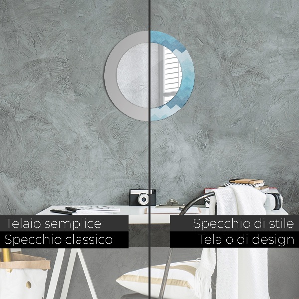 Kerek tükör nyomtatott kerettel Chevron minta