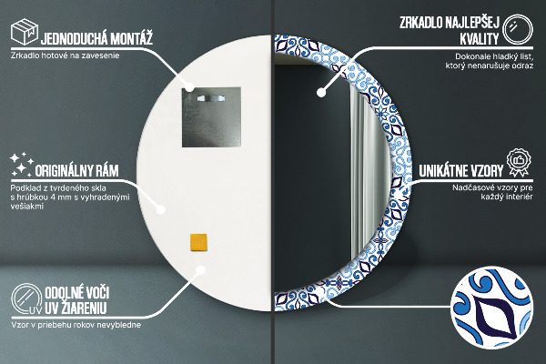 Kerek tükör keret nyomtatással Kék arab mintás