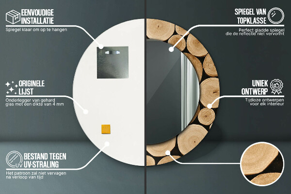 Kerek dísztükör Fa rönkök