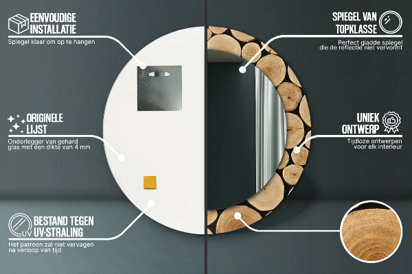 Kerek dísztükör Fa rönkök