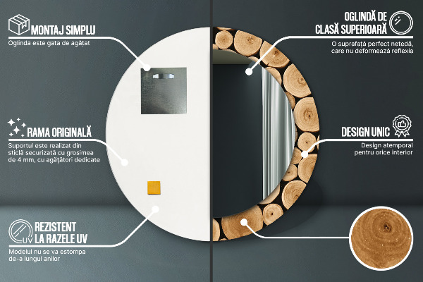 Kerek dísztükör Fa rönkök