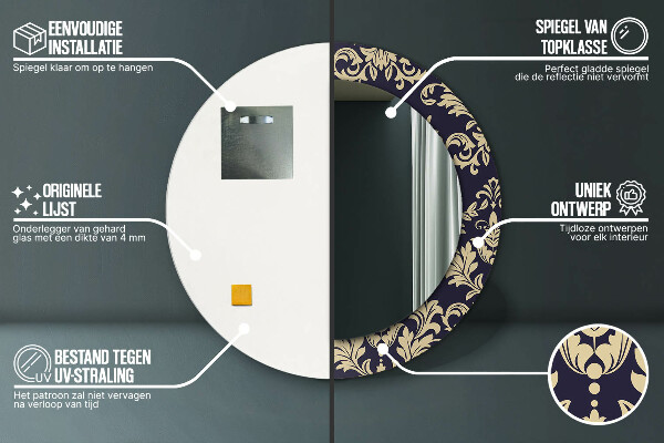 Kerek díszes tükör Virágos minta