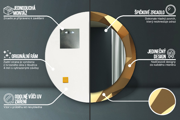Kerek tükör nyomtatott kerettel Arany absztrakció