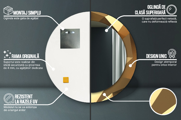 Kerek tükör nyomtatott kerettel Arany absztrakció