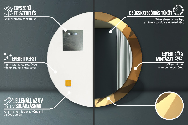 Kerek tükör nyomtatott kerettel Arany absztrakció