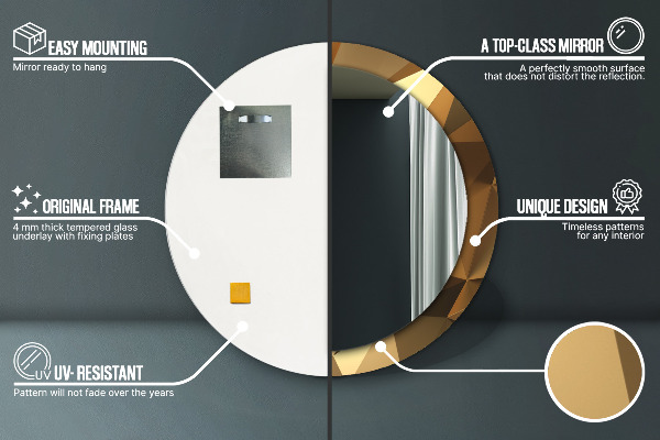 Kerek tükör nyomtatott kerettel Arany absztrakció