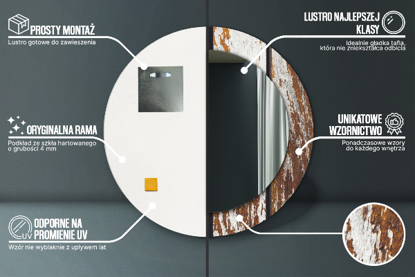 Kerek díszes tükör Vintage sötét fa