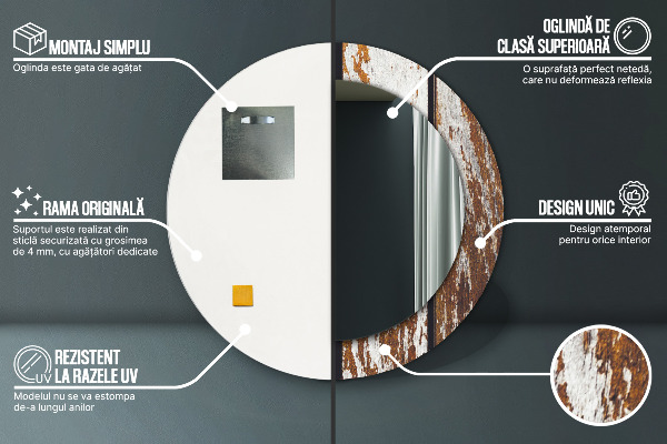 Kerek díszes tükör Vintage sötét fa