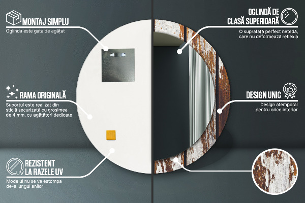 Kerek díszes tükör Vintage sötét fa