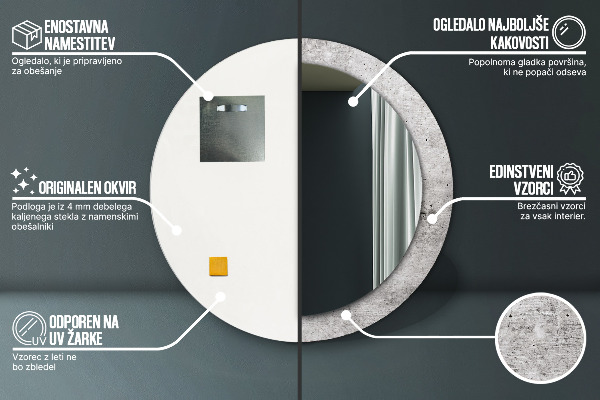 Kerek díszes tükör Szürke beton