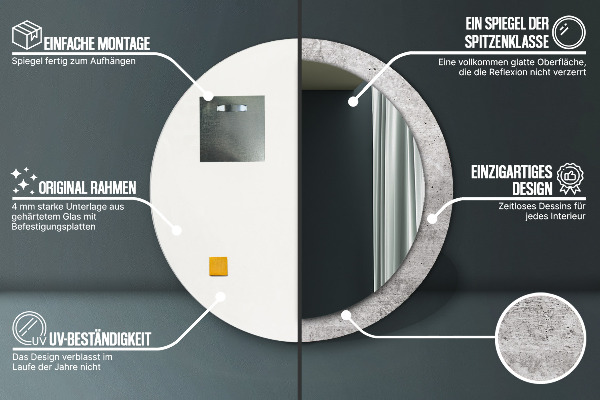 Kerek díszes tükör Szürke beton