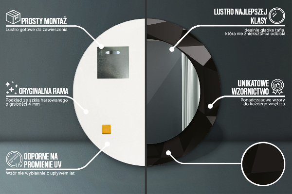 Kerek tükör díszítéssel Absztrakt fekete