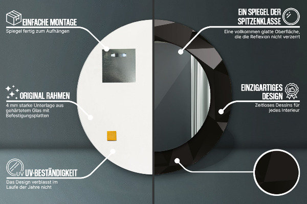 Kerek tükör díszítéssel Absztrakt fekete