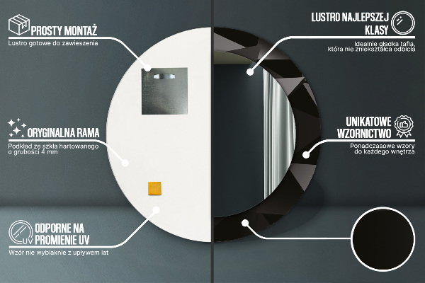 Kerek tükör díszítéssel Absztrakt fekete