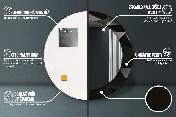 Kerek tükör díszítéssel Absztrakt fekete