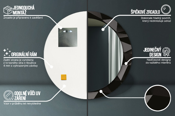 Kerek tükör díszítéssel Absztrakt fekete