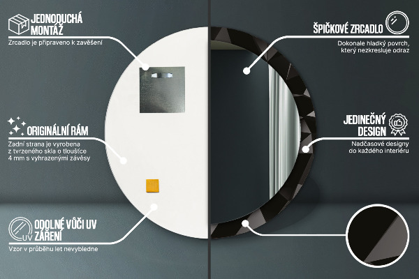 Kerek tükör díszítéssel Absztrakt fekete