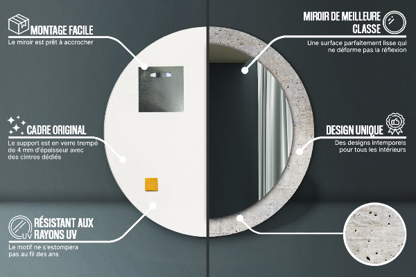 Kerek tükör keret nyomtatással Szürke beton