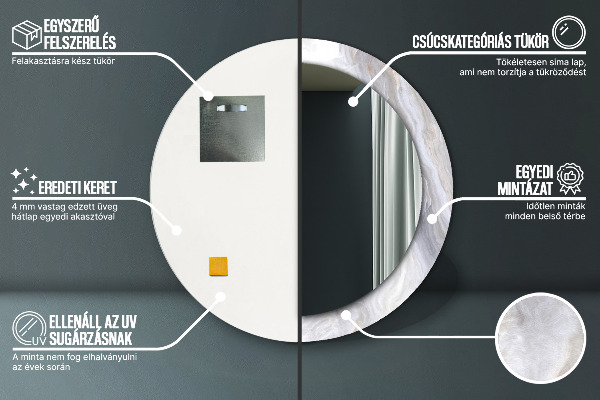 Kerek tükör nyomtatott kerettel Absztrakt márvány