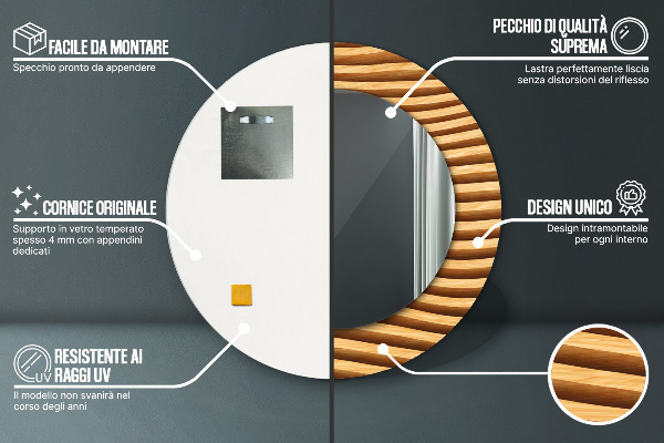 Kerek tükör díszítéssel Fa hullám