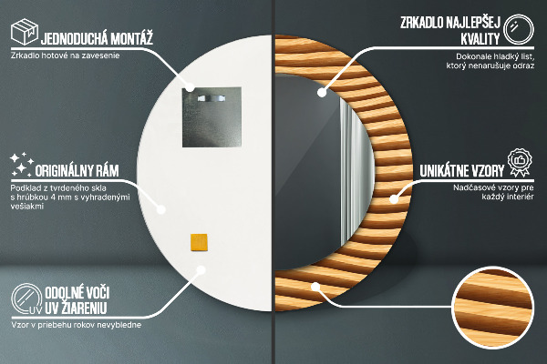 Kerek tükör díszítéssel Fa hullám