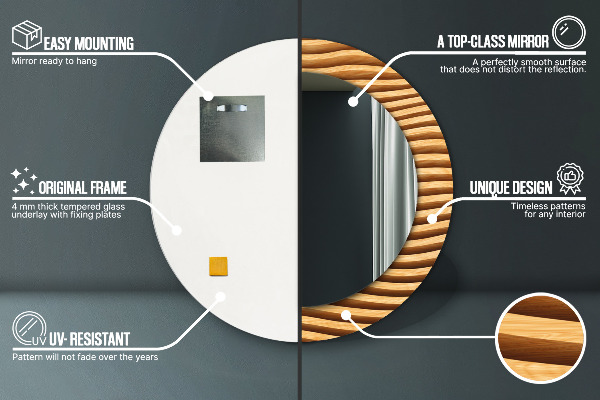 Kerek tükör díszítéssel Fa hullám