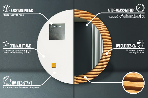 Kerek tükör díszítéssel Fa hullám