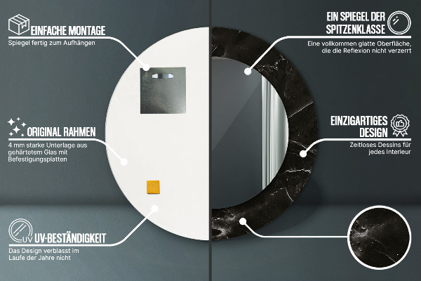 Kerek tükör nyomtatott kerettel Márvány kő