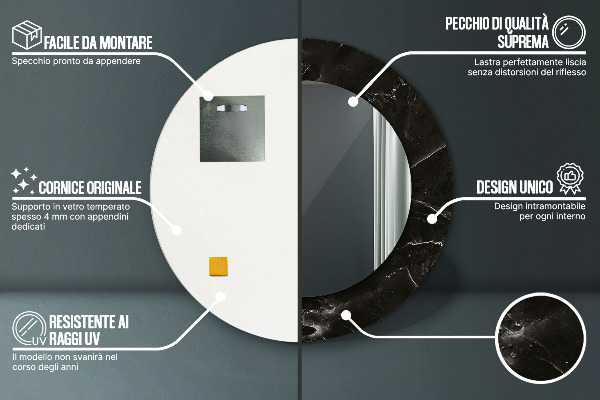 Kerek tükör nyomtatott kerettel Márvány kő