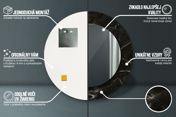 Kerek tükör nyomtatott kerettel Márvány kő