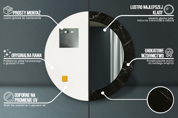 Kerek tükör nyomtatott kerettel Márvány kő