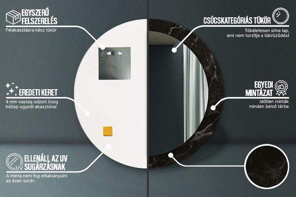 Kerek tükör nyomtatott kerettel Márvány kő