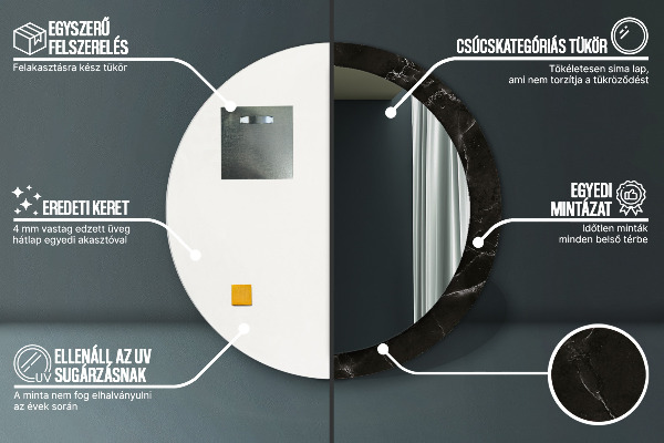 Kerek tükör nyomtatott kerettel Márvány kő