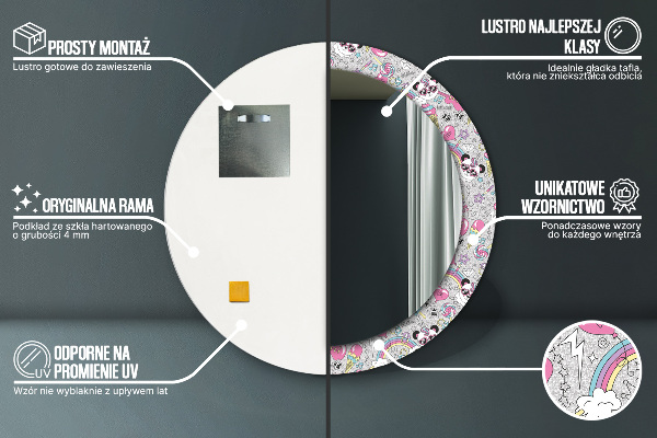 Kerek díszes tükör Unikornis panda