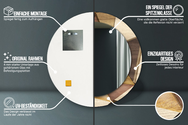 Kerek tükör díszítéssel Geometrikus 3D fa