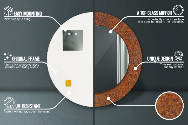 Kerek tükör keret nyomtatással Rozsdás fém