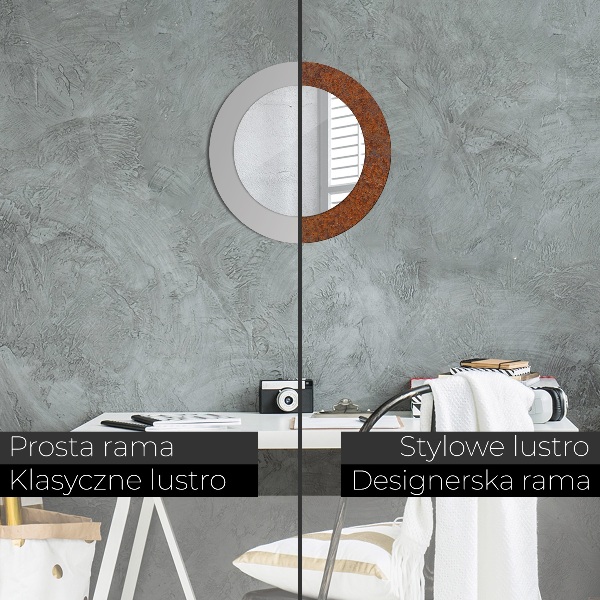 Kerek tükör keret nyomtatással Rozsdás fém