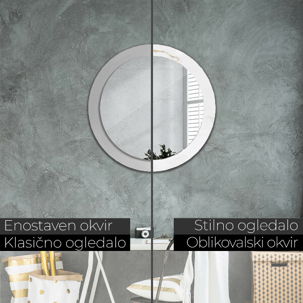 Kerek tükör nyomtatott kerettel Fehér arany márvány