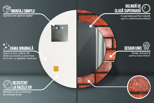 Kerek tükör fali dísz vörös tégla