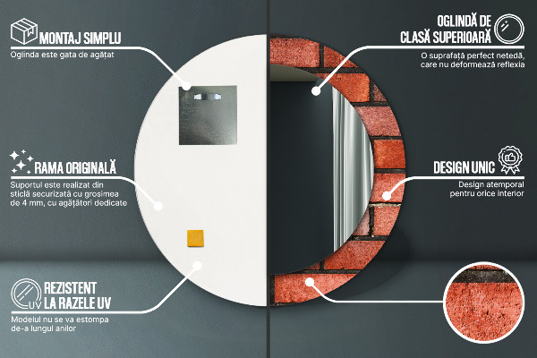 Kerek tükör fali dísz vörös tégla