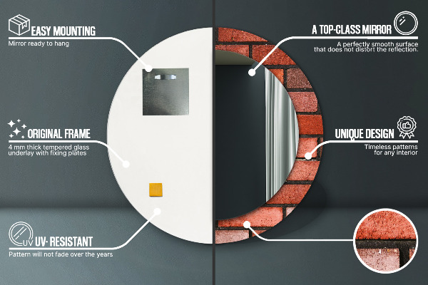 Kerek tükör fali dísz vörös tégla