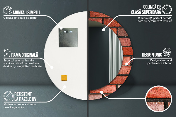 Kerek tükör fali dísz vörös tégla