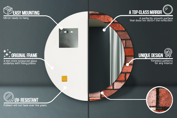 Kerek tükör fali dísz vörös tégla