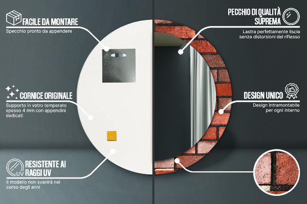 Kerek tükör fali dísz vörös tégla