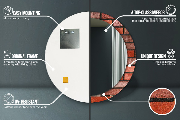 Kerek tükör fali dísz vörös tégla