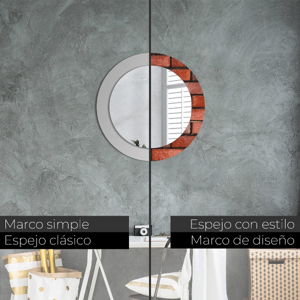 Kerek tükör fali dísz vörös tégla