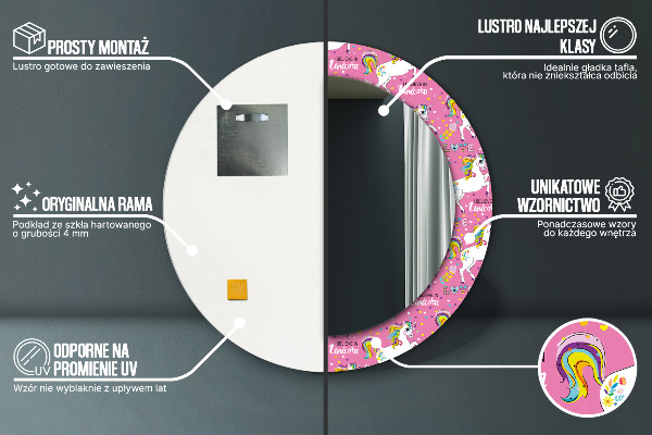 Kerek tükör keret nyomtatással Mágikus unikornis