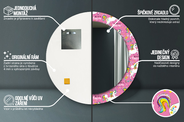 Kerek tükör keret nyomtatással Mágikus unikornis