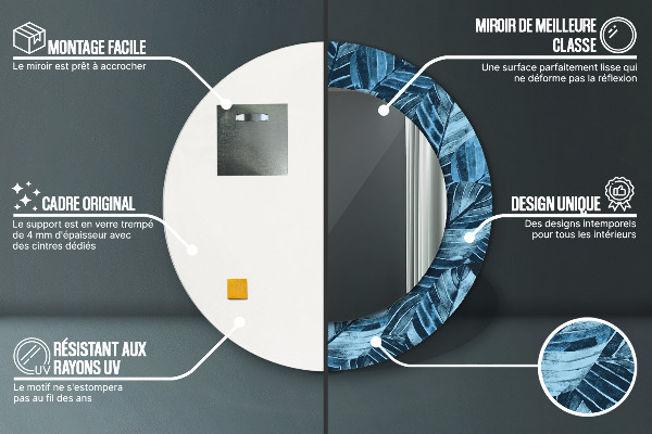 Kerek tükör nyomtatott kerettel Dzsungel levelei