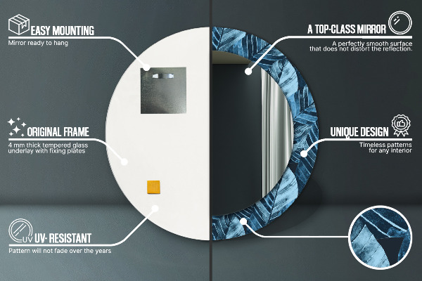 Kerek tükör nyomtatott kerettel Dzsungel levelei